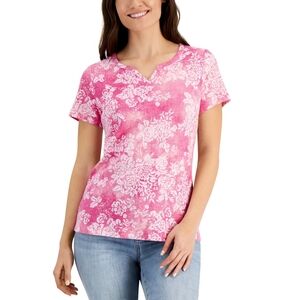 Karen Scott Denim Mask Split-Neck Top, Created for Macy's